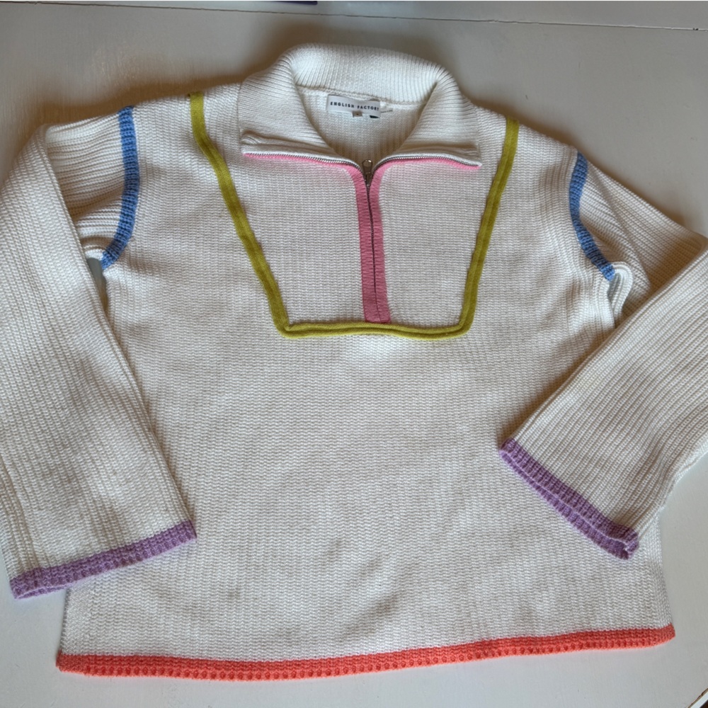English Factory Colorful Trim Women's Sweater Size Small